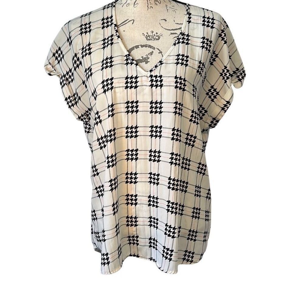 Candies Houndstooth Flowy Business Dress Blouse L